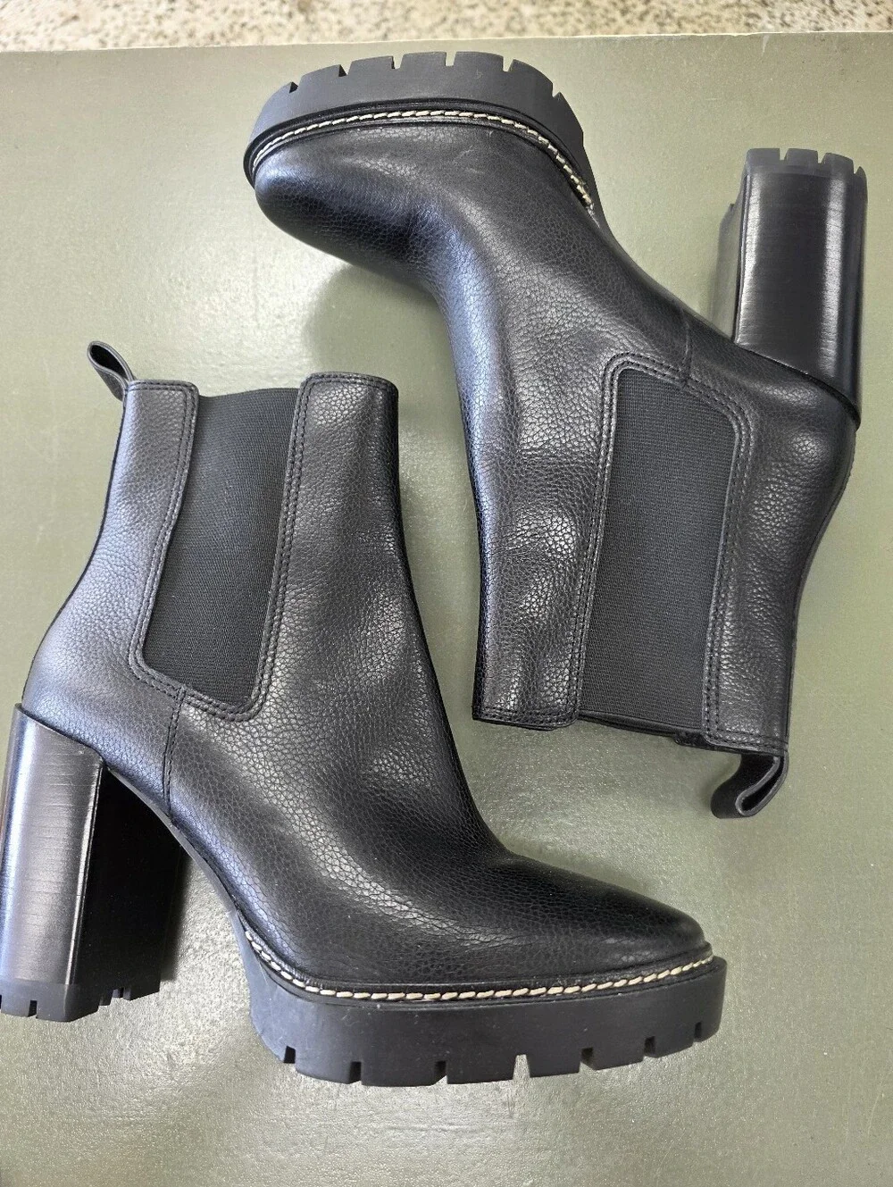 Tory Burch Carso 70mm Lug Sole Boots Black Leather Sz 9.5